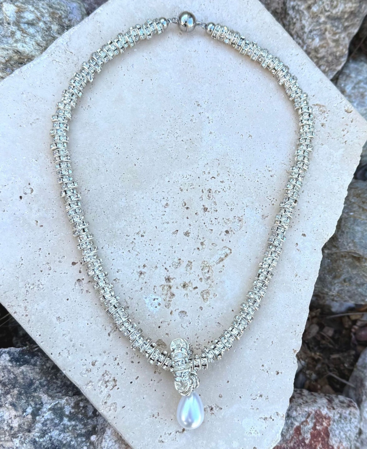 Adornia Silver Oversized Pearl Magnetic Clasp Chain Necklace