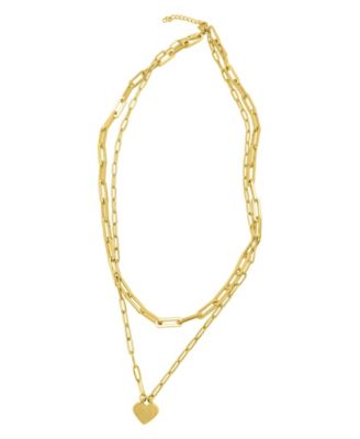 Gold Layered Heart Paperclip Chain Necklace Set