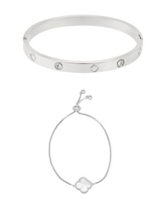 Silver 2-Piece Clover Cuff and Bolo Bracelet Set