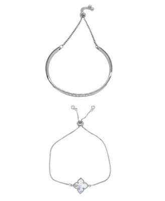 Silver 2-Piece Flower and Cuff Bolo Bracelet Set