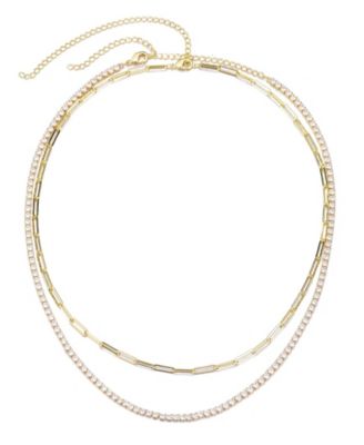 Gold 2-Piece Tennis and Paperclip Necklace Set