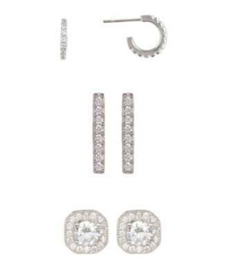 Silver 3-Piece Huggie and Stud Earring Set