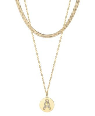 Cubic Zirconia Gold 2-Piece Initial and Herringbone Necklace Set