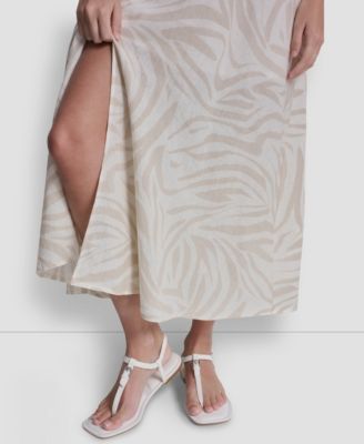 Women's Linen-Blend Knotted Strap V-Neck A-Line Dress