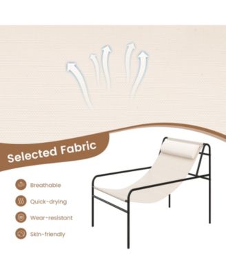 2 Pieces Patio Sling Chair Modern Accent Chair w/ Removable Headrest and Sturdy Metal Frame