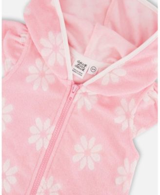 Little Girls Terry Cloth Beach Hoodie Dress Printed Flowers