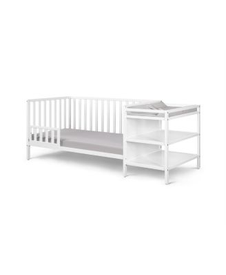 3 in 1 Convertible Crib and Changing Table Combo White Solid Wood with Storage Shelves