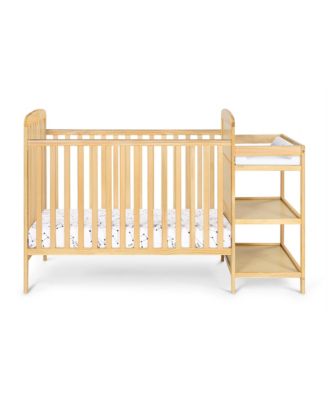 2 in 1 Crib and Changing Table Combo Natural Solid Wood Converts to Toddler Bed