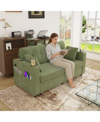 Stylish Chenille Loveseat Sofa, 67 Inch 2-Seater Couch with Storage, USB Charging and Cup Holders for Apartment and Living Room