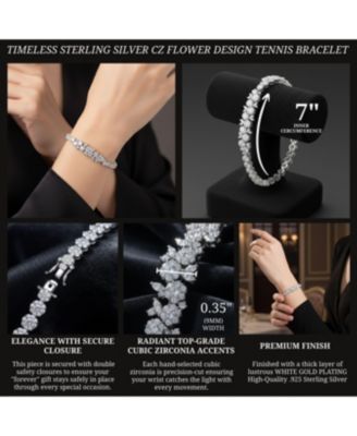 Timeless White Gold Plated CZ Flower Design Tennis Bracelet