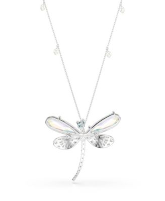 Ariana Grande x Pendant and Brooch, Crystal Pearl, Mixed Cuts, Dragonfly, White, Rhodium Plated