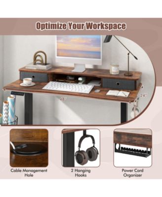 Height Adjustable Electric Standing Desk with Two Drawers