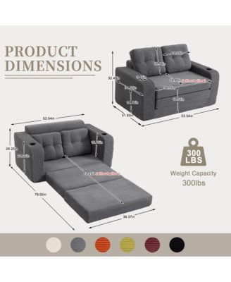 Convertible Sofa Bed, Corduroy Loveseat Floor Couch with Cup Holders and Pillows, Multi-functional Fold Out Sofa Bed for Living Room
