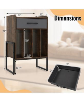 Record Player Stand with Drawer and Record Holder-Rustic