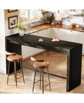 Bar Table, 63-Inch Modern Counter Height Pub Table with Metal Footrest, Rectangular High Bar Dining Table