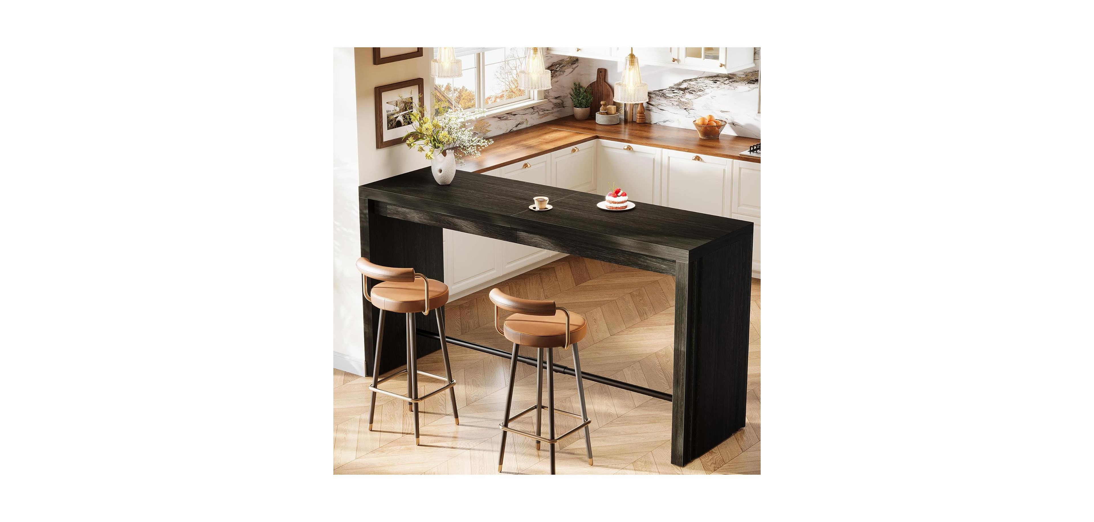 Tribesigns Bar Table, 63-Inch Modern Counter Height Pub Table with Metal Footrest, Rectangular High Bar Dining Table