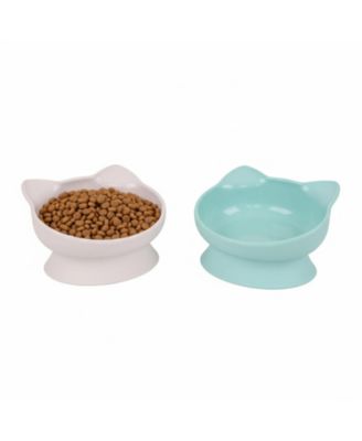 Elevated Cat Food Water Bowls Set of 2 Whisker Friendly Raised Pedestal Dishwasher Safe 6.5 Oz