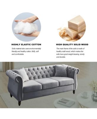 80" Velvet Sofa 3-Seater Tufted Chesterfield Couch Rolled Arm Nailhead