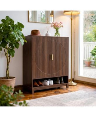 6-Tier Wooden Shoe Cabinet with Doors, Freestanding Shoe Storage Organizer with Adjustable Shelves, Holds Up to 24 Pairs