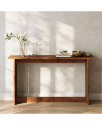 Solid Wood Media Console, 63" Rustic Distressed Walnut Entryway Table, Farmhouse Sofa Table for Living Room, Hallway, Foyer