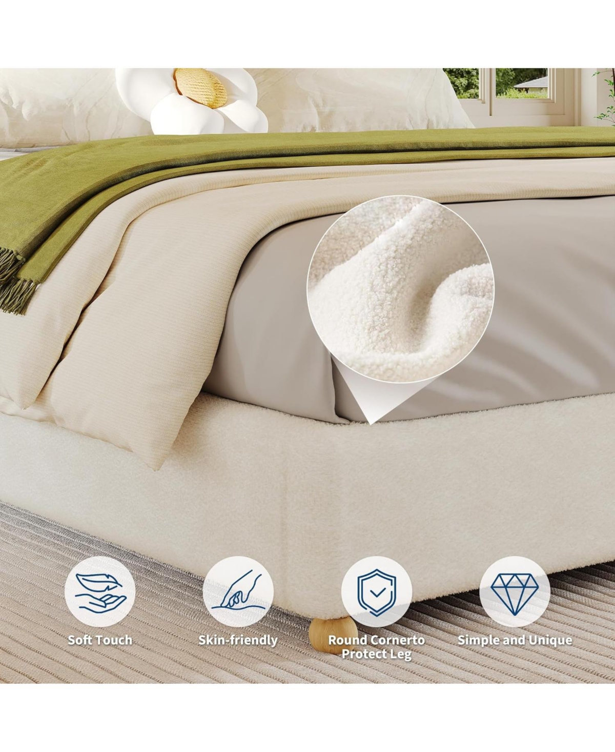 gaomon Cloud Bed Frame, Corduroy Upholstered Low Platform with Wood Legs