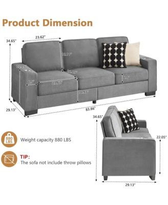 Contemporary 3-Seat Sofa, 83.86" Soft Snowfleece Lounge Couch, Practical Upholstered Sofa with 2 Cup Holders for Living Room and Office
