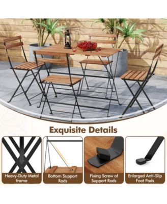 5 Piece Patio Acacia Wood Dining Set with Four Folding Chairs