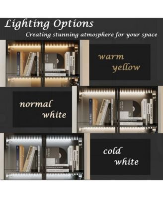 Display Cabinet with 4 Glass Doors and Lights, 5-Tier Storage Shelves,  Bookcases and Shelves