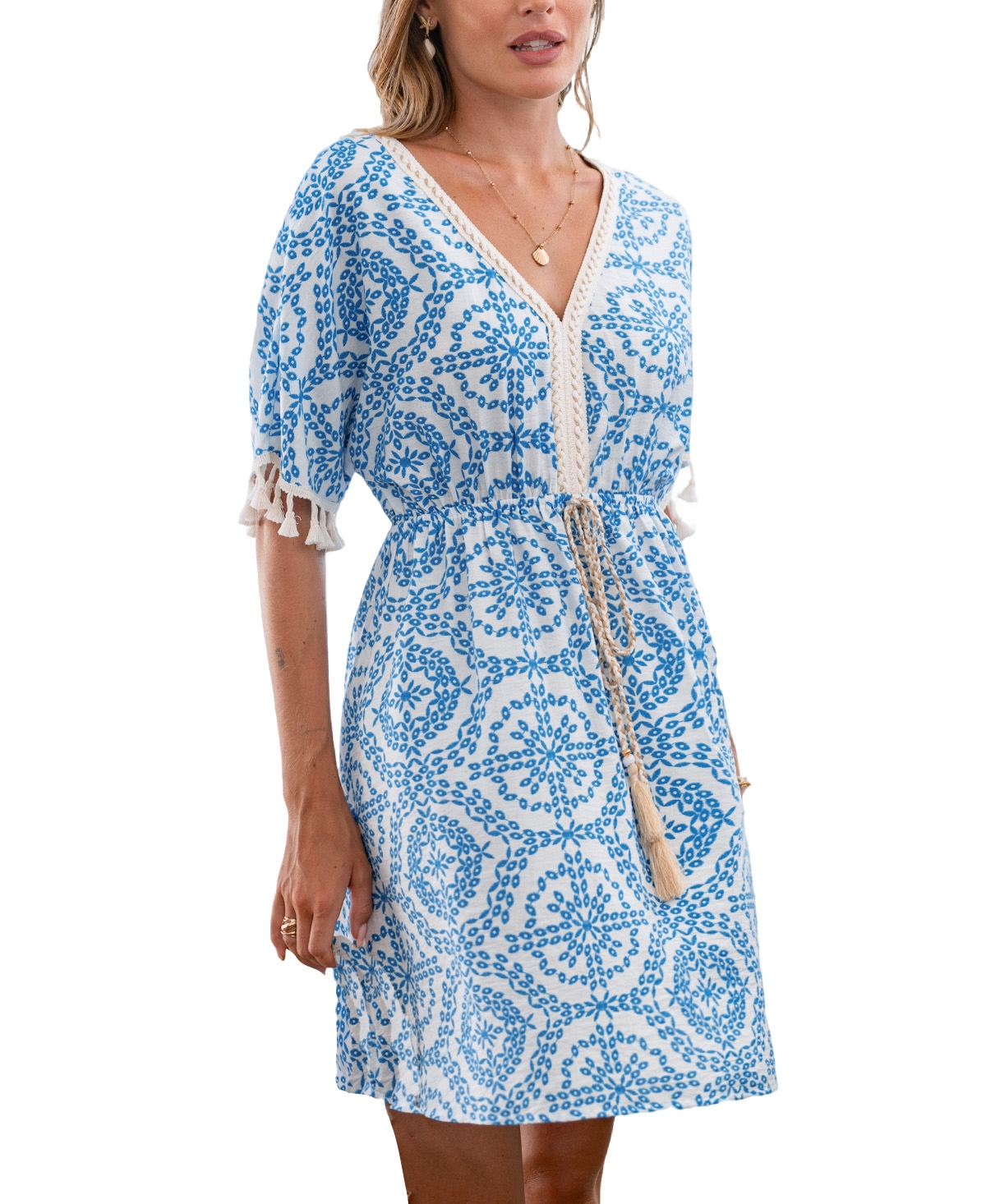 Cupshe Women's Good Karma Ornate Mini Beach Dress