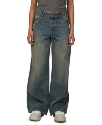 Women's Baggy Vintage Wash Seam Denim Jeans