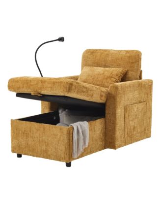 Chenille Lazy Sofa Recliner Chair with Storage, Phone Holder and Side Pockets, Leisure Lounge Chair for Living Room and Bedroom
