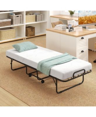 Cot Size Folding Bed Frame with Memory Foam Mattress and Metal Frame