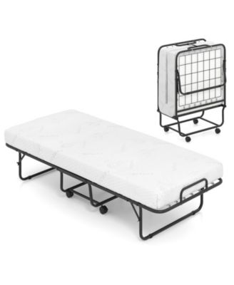 Cot Size Folding Bed Frame with Memory Foam Mattress and Metal Frame
