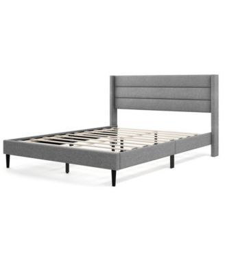 Linen Upholstered Platform Queen Bed Frame with Wingback Headboard