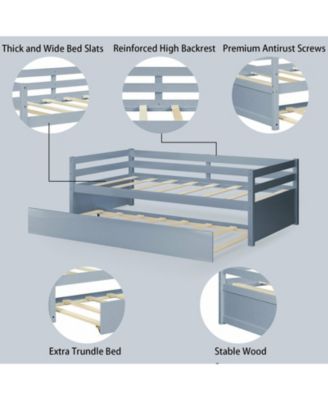 Twin Size Trundle Platform Bed Frame with Wooden Slat Support