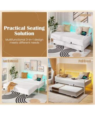 Adjustable Metal Twin Size Daybed with Charging Station and LED Light