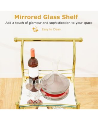 Three Tier Rolling Bar Serving Cart with Mirrored Shelves
