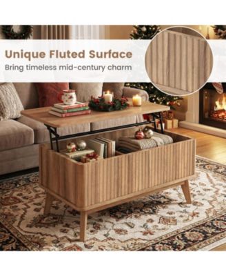 35.5 in Fluted Lift-Top Coffee Table with Hidden Storage