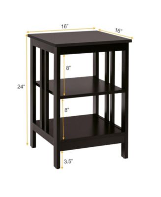 16 in 3-Tier Nightstand Side Table with Baffles and Round Corners