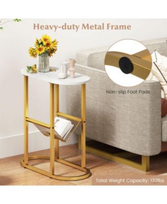 23 in Industrial 2-Tier Oval Side Table with Mesh Storage Shelf