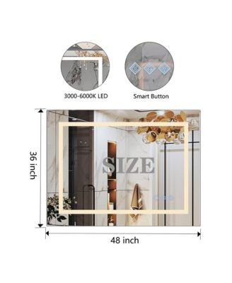 Large 48x36 Inch LED Mirror for Bathroom Gradient Front and Backlit 3 Colors Dimmable IP54 Anti Fog Wall Mounted Lighted Mirror Only