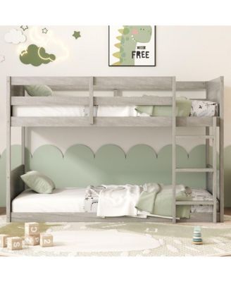 Twin over Twin Floor Bunk Bed with Panelled Headboard and Footboard