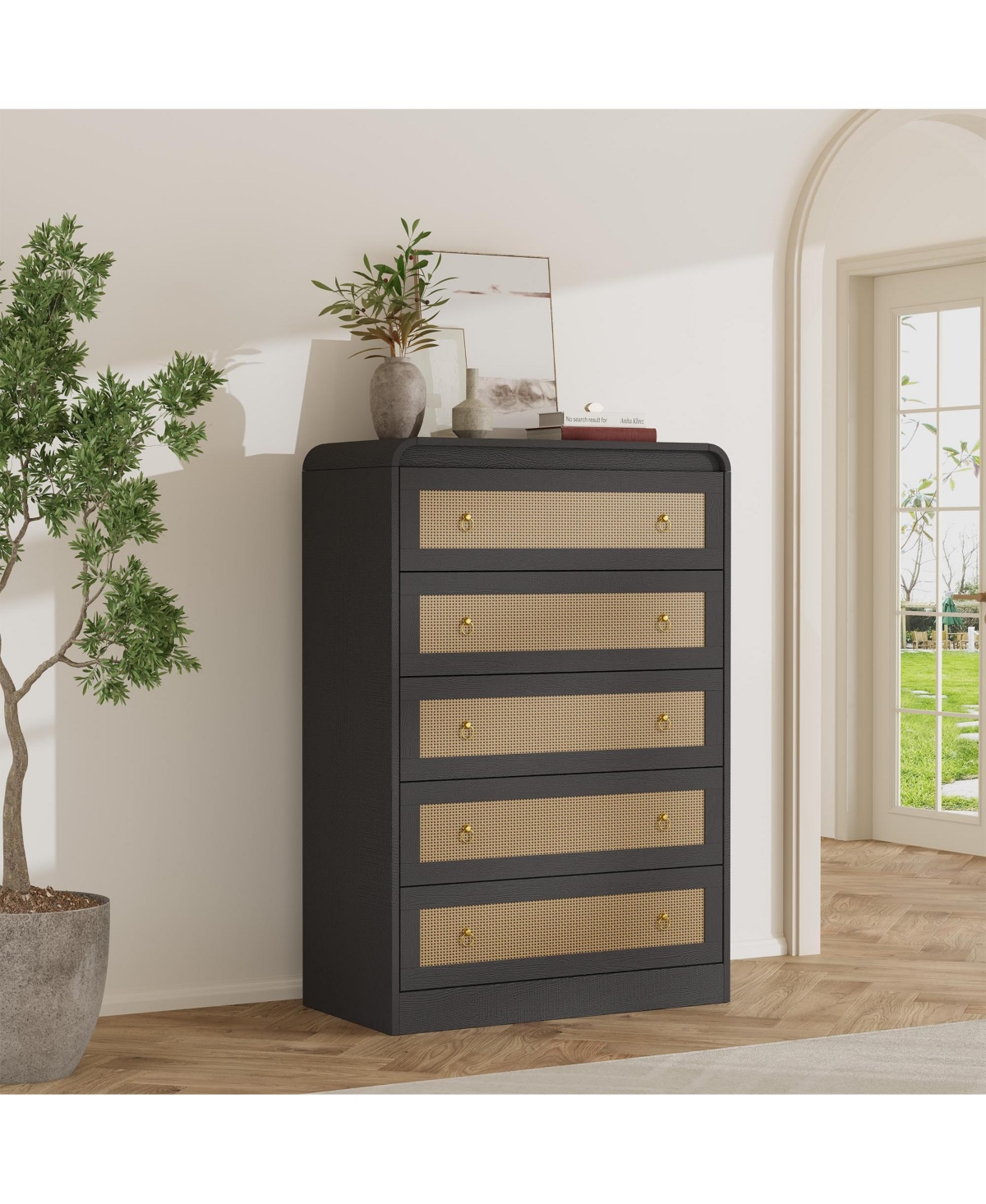 gaomon 31''Tall Rattan Dresser,6 Drawer Dresser for Bedroom,Dressers and Chests of Drawers - Black