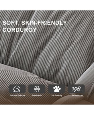 Foldable Lazy Sofa Bed, Corduroy Upholstered  Lounge Chair with 5 Adjustable Position for Living Room, Reading Room, Bedroom