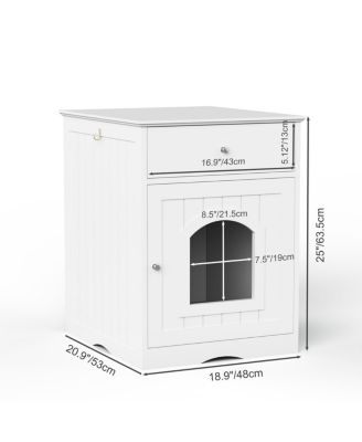 Wooden Indoor Pet House with Drawer, Multi-Function Cat and Small Animal Home, Enclosed Furniture Crate Nightstand for Bedroom