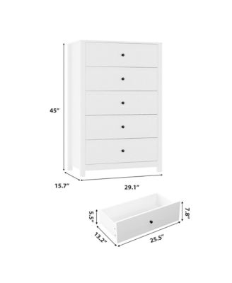 Modern 5 Drawer Wooden Dresser Chest, Tall Cabinet with Deep Storage Drawers, Metal Knobs