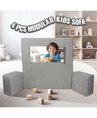 4Pcs Modular Kids Play Couch Toddler Sofa Bed for Playroom