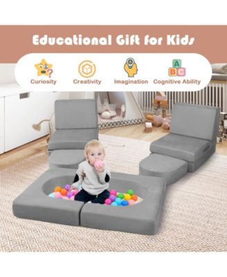 8 Piece Modular Kids Play Couch with Soft Fabric Upholstery