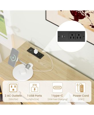 Farmhouse Drawer Dresser with Charging Station and LED Lights, Slim Wooden Bedroom Dresser