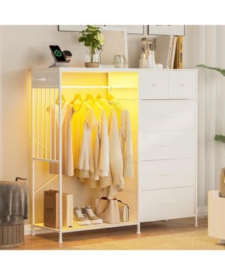 49.2" w Dresser with Hanging Rack and LED Lights, 6-Drawer Closet Organizer with Charging Station